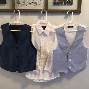 2 suit vests and 1 white dress shirt